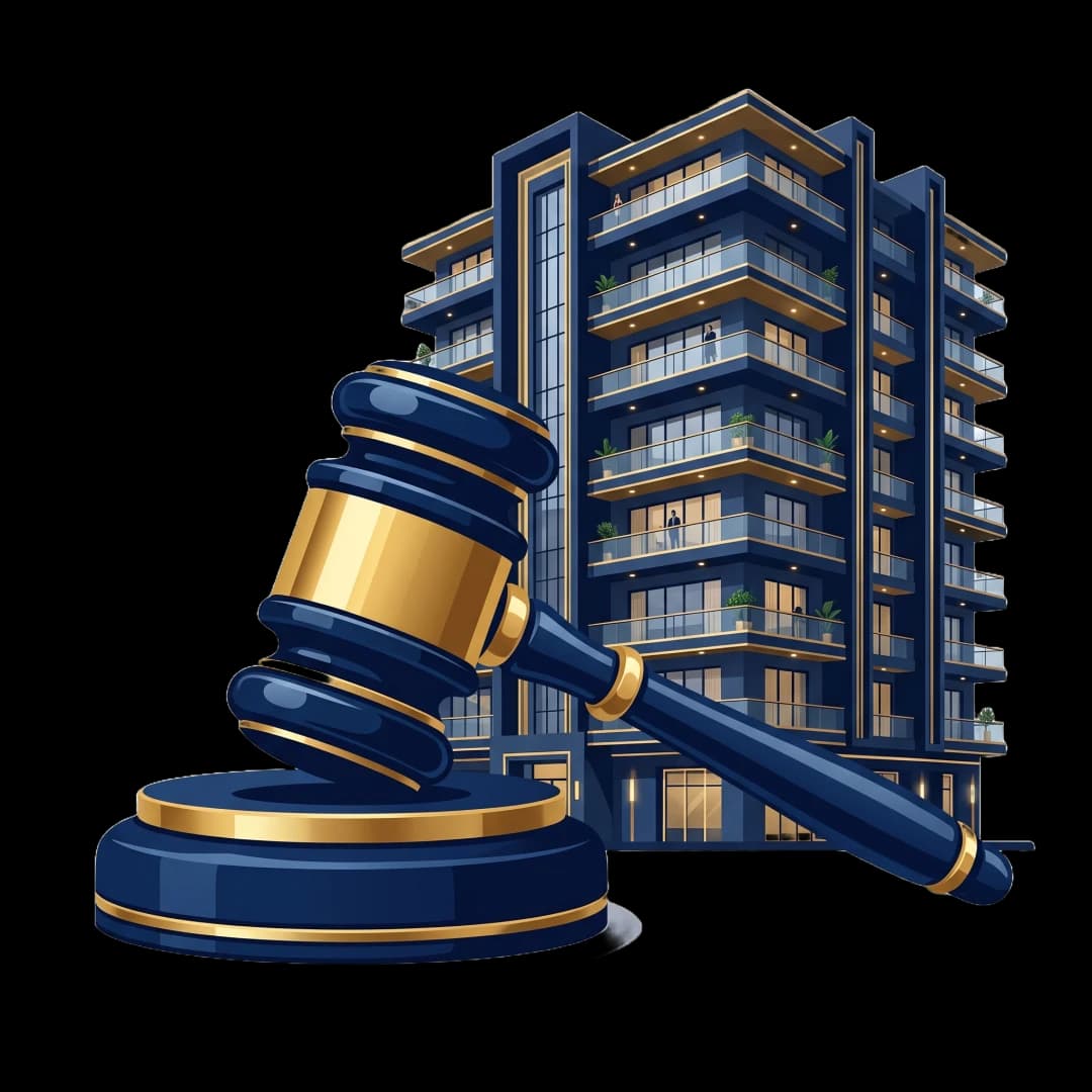 Modern building with auction gavel